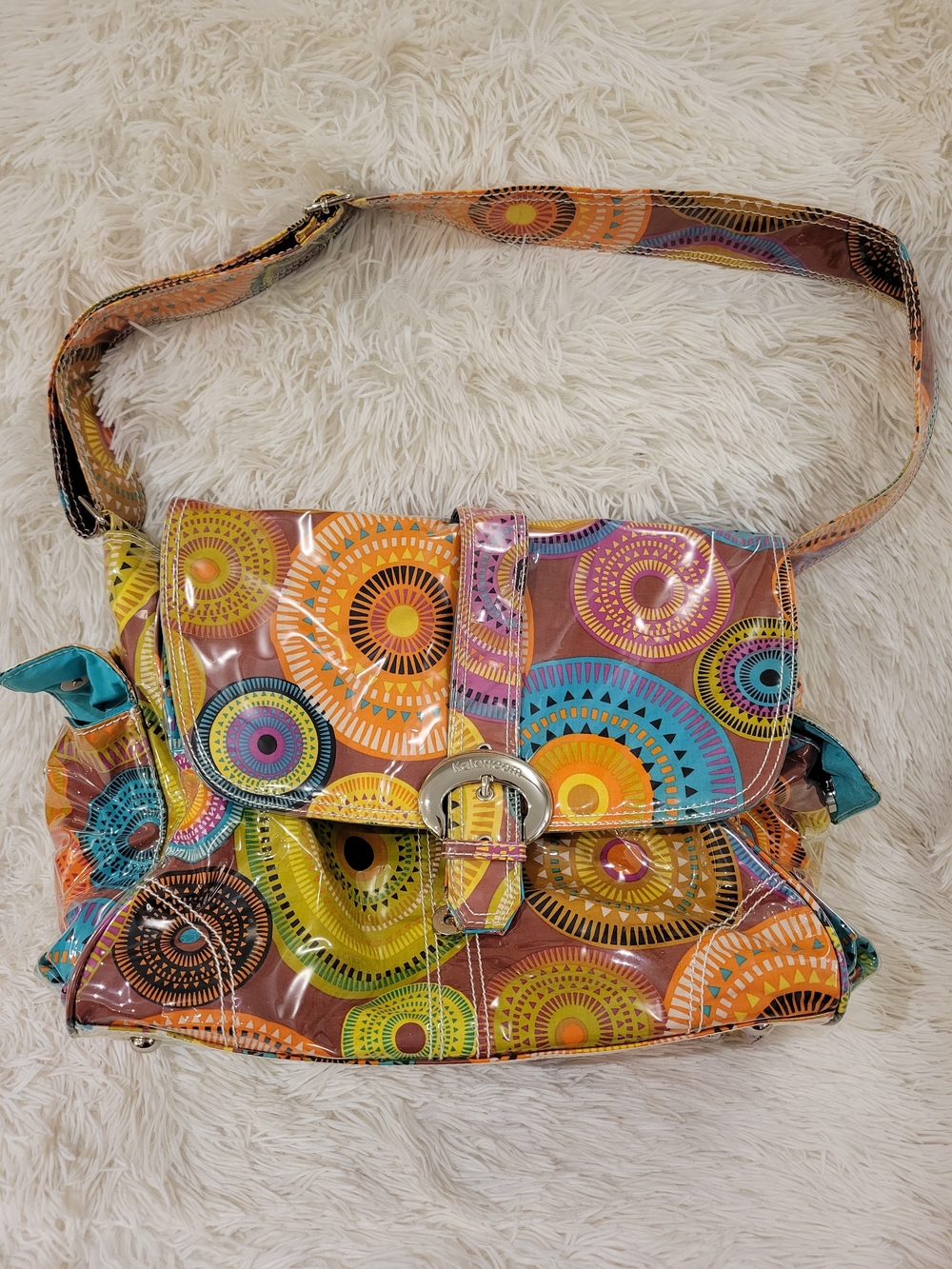 Colorful Circular-Print Coated Diaper Bag With Changing Pad